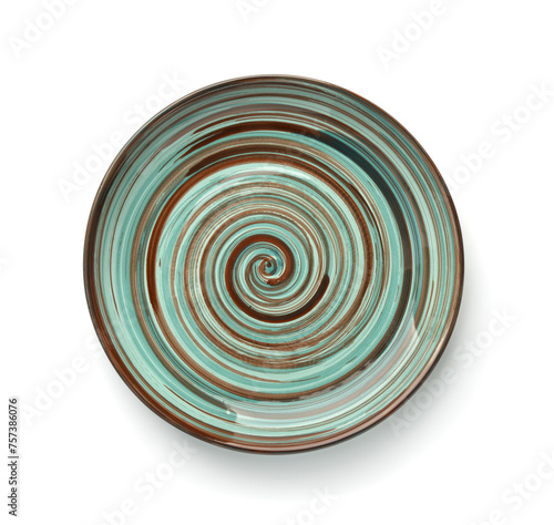 Top view of empty vintage swirl ceramic plate
