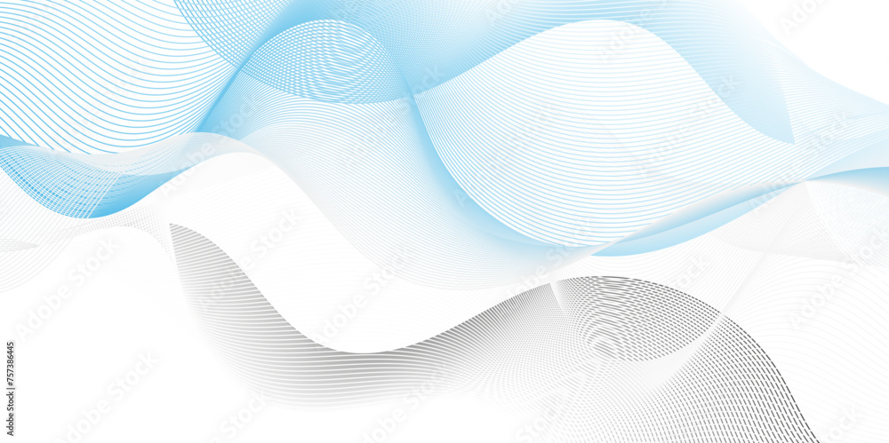 Abstract blue blend digital wave lines and technology transparent background. Minimal carve wavy white and blue flowing wave lines and glowing moving lines. Futuristic sound wave lines background.