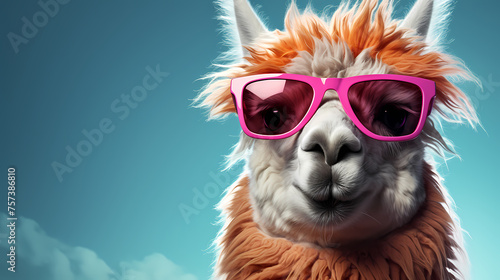 Close-up of a camel wearing sunglasses, cool atmosphere