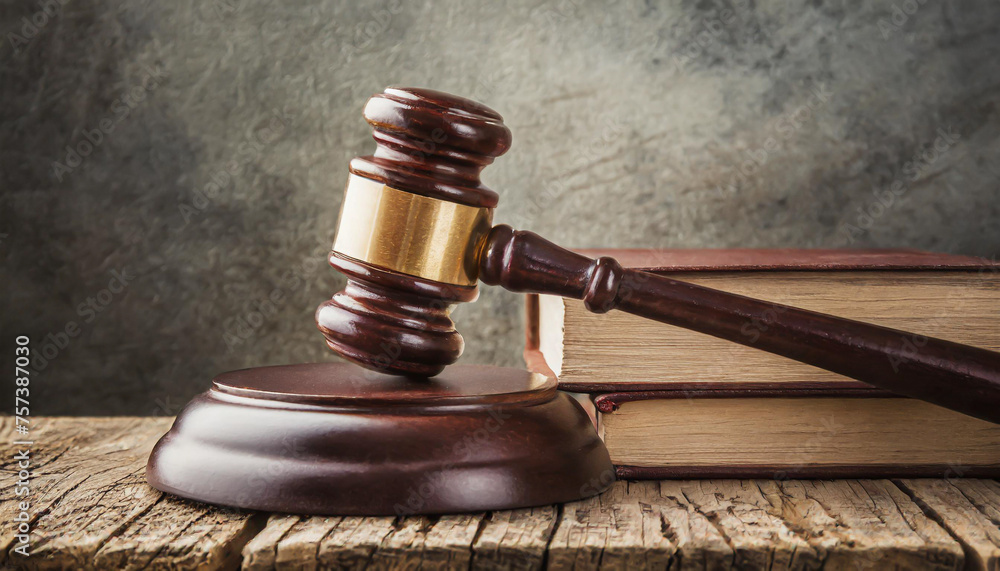 Wooden gavel and books on wooden table, law concept Wooden gavel and books on wooden table, law concept