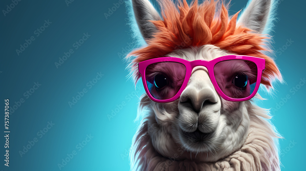 Close-up of a camel wearing sunglasses, cool atmosphere