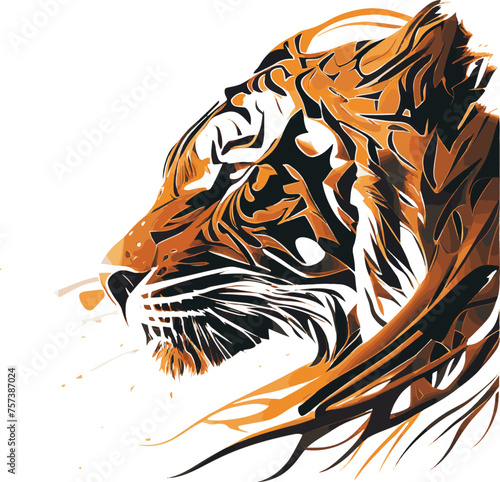 Tiger Mascot Head. Strong tiger muzzle head color monochrome contour logo for print set vector flat illustration.