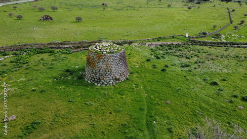 Nuraghe Santa Sabina in Silanus in central Sardinia with the church of Santa Serbana next to it.