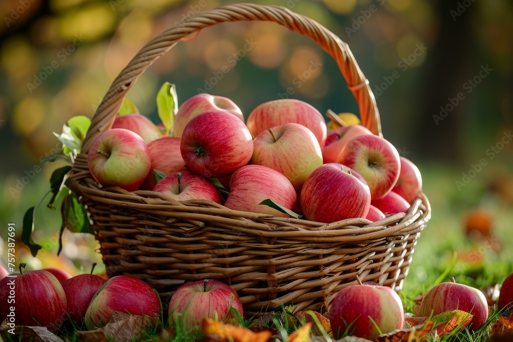 Apple basket. Autumn ripe garden. Generate Ai Apple basket. Autumn ripe garden. Generate Ai