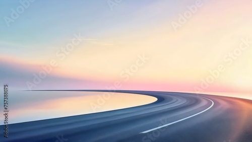 Minimalist calm background: Curved Road Amidst Blurry Surrounding, pastel, soft, landscape, Serene Wallpaper for mindset, goals, meditation