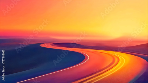 Minimalist calm background: calm and straight road leading into the distance, warm orange light, Wallpaper, perfect for mindset, goal, contemplation, meditation