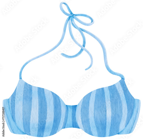 Blue stripes bikini swimsuits watercolor style for summer decorative element photo