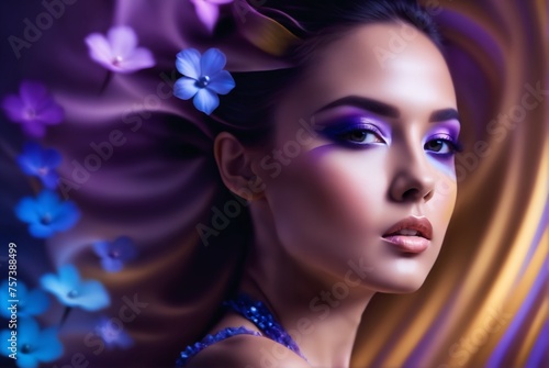 Woman showcases high fashion in blue. Gorgeous portrait captivates with beauty.