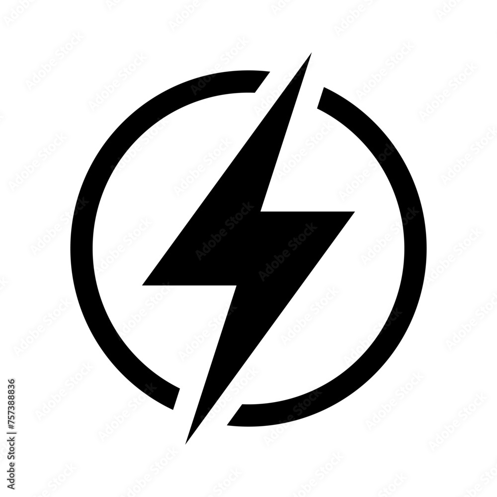 Lightning, electric power vector icon. Energy and thunder electricity symbol. Lightning bolt sign in the circle. - obrazy, fototapety, plakaty 