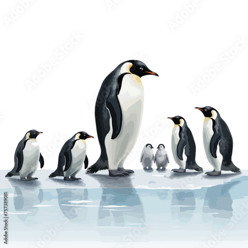 A group of penguins waddling across the snowcovered