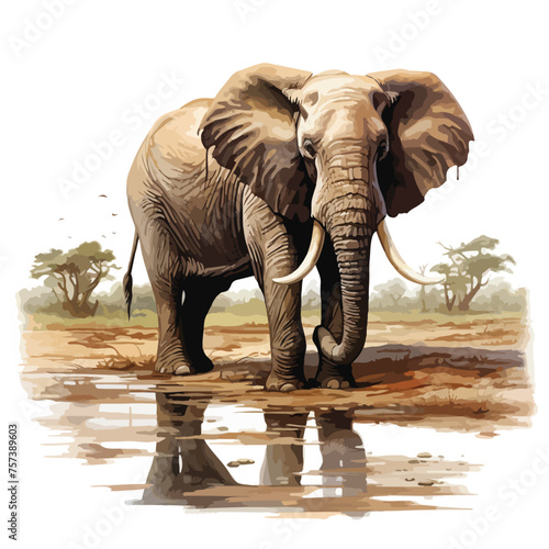 A majestic elephant bathing in a muddy watering hole.