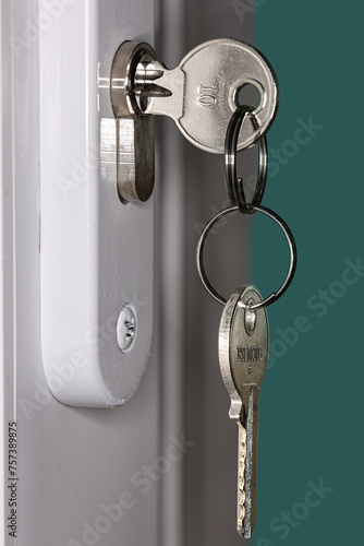 House keys in a door closeup