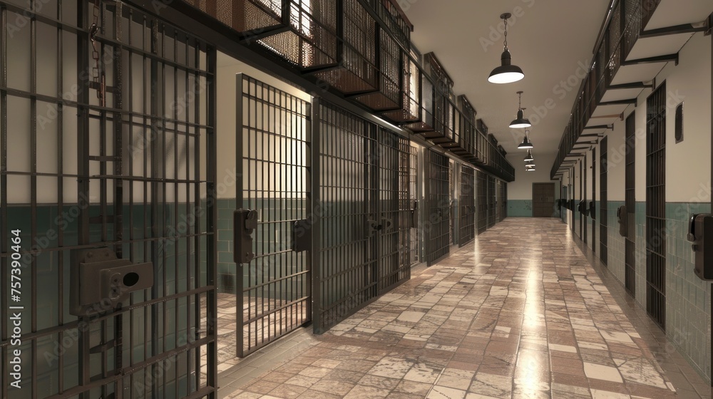 innovative prison with closed cells and lighting in high resolution and high quality
