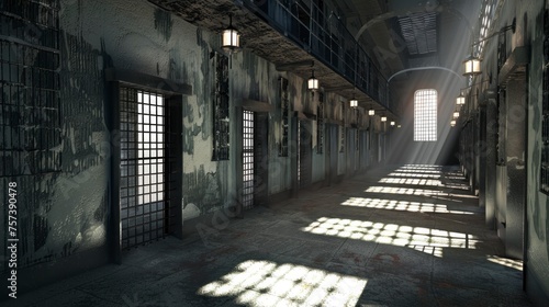 dark abandoned prison with cells