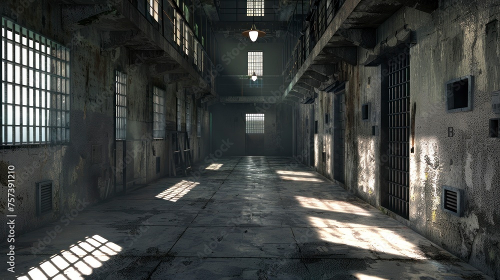 dark abandoned prison with closed cells in high resolution and quality