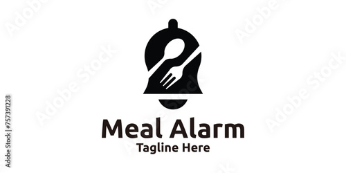 food alarm logo design, combination of bell with fork spoon, logo design template, symbol, icon, creative idea.