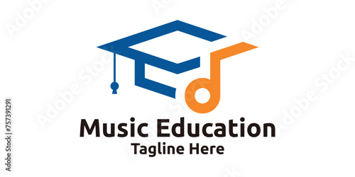 logo design for learning music, hats and musical notes, logo design template symbols, icons, creative ideas.