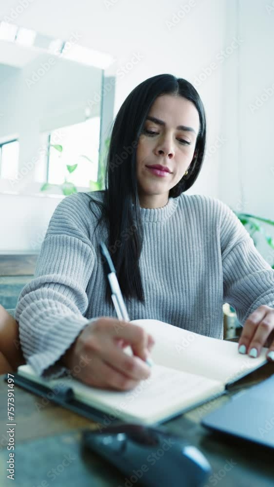 Mexican Woman Writing In Her Notebook, Literature, Pen, Leisure, Hobby. Vertical Video Mexican Woman Writing In Her Notebook, Literature, Pen, Leisure, Hobby. Vertical Video