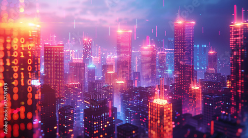 Futuristic cityscape with towering skyscrapers, represents a different sector of the economy - finance, technology, manufacturing