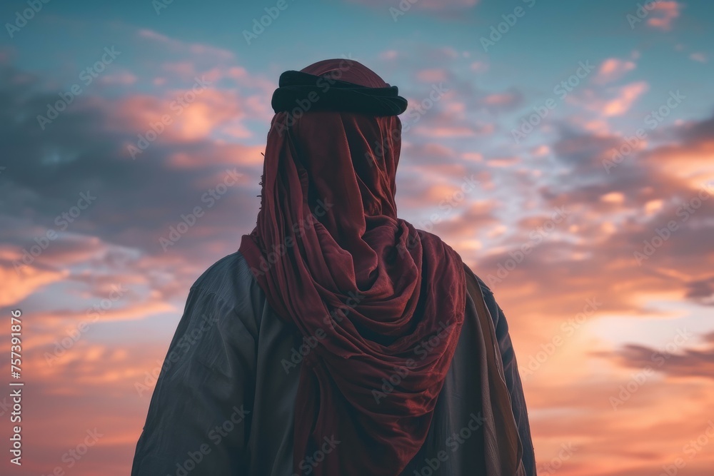 Arab man sky. Camp desert. Generate Ai Arab man sky. Camp desert. Generate Ai