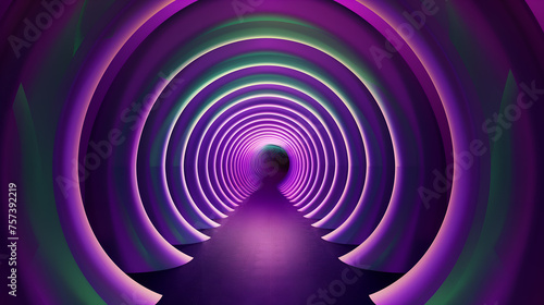 Abstract purple and green background with geometric pattern arches, creating an illuminated tunnel effect © Ployker