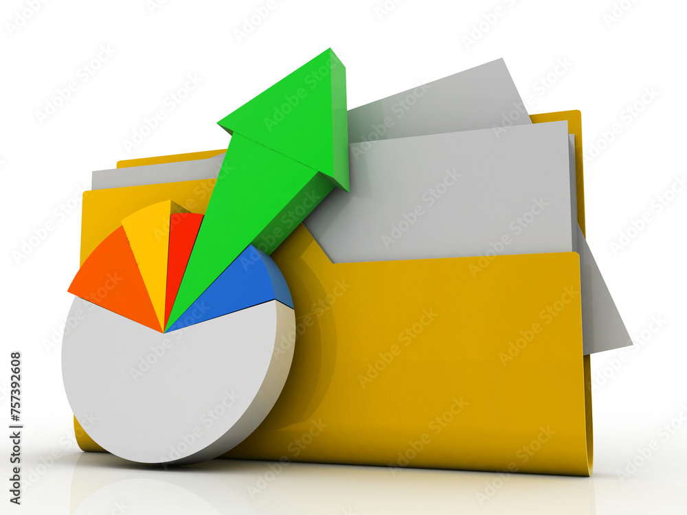3d rendering Folder icon with paper sheet and 3D Graph