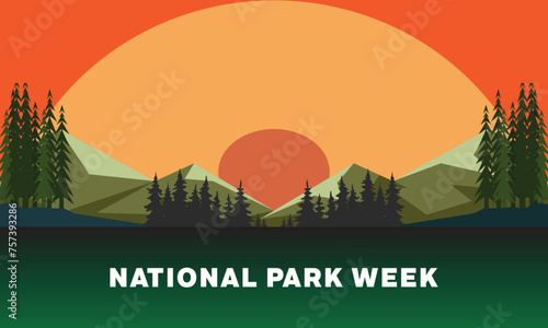 National Park Week design with landscape of nature such as mountain, forest and jungle. Vector illustration