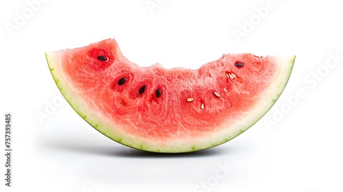 Fresh bitten watermelon slice isolated on white background