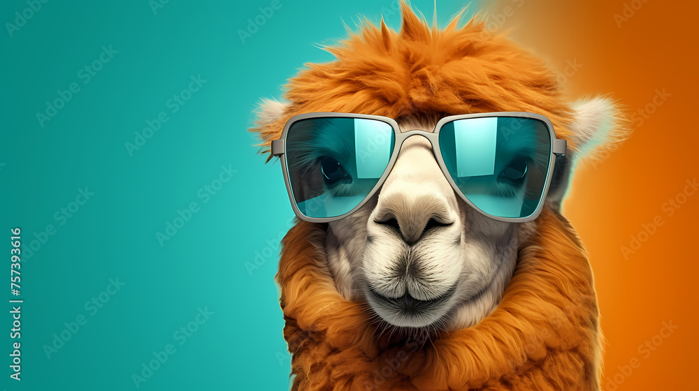 Close up portrait of camel against vibrant background
