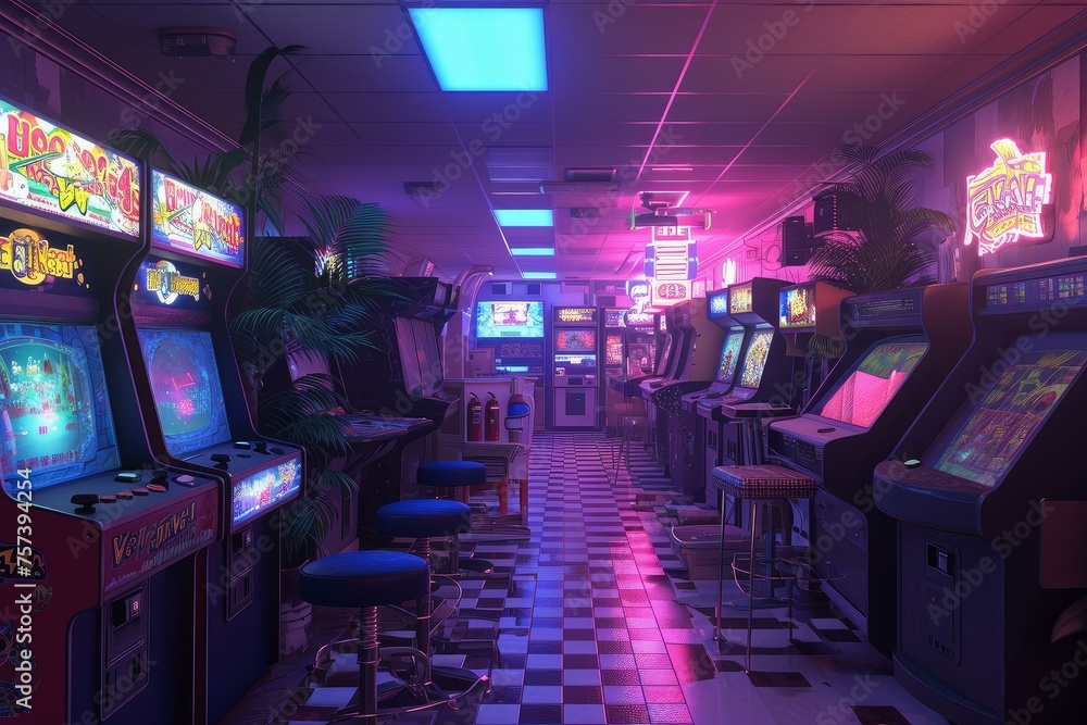Arcade retro game terminal. Game room. Generate Ai Arcade retro game terminal. Game room. Generate Ai