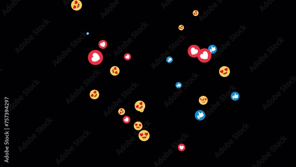 Social media emojis of heart eyes smilies, likes, hearts animation ...