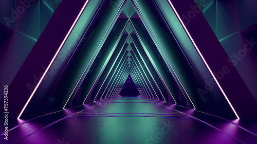 Abstract purple and green background with geometric pattern arches, creating an illuminated tunnel effect