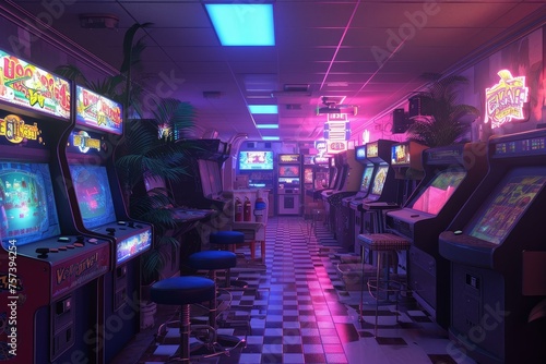 Arcade retro game terminal. Game room. Generate Ai