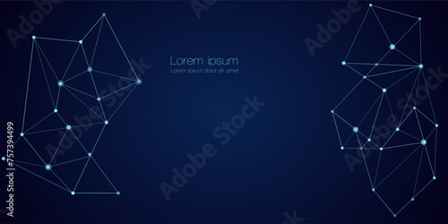 Abstract technology Network nodes, digital connection polygonal shapes, vector background. Science, technology, data structure, connected points, web.