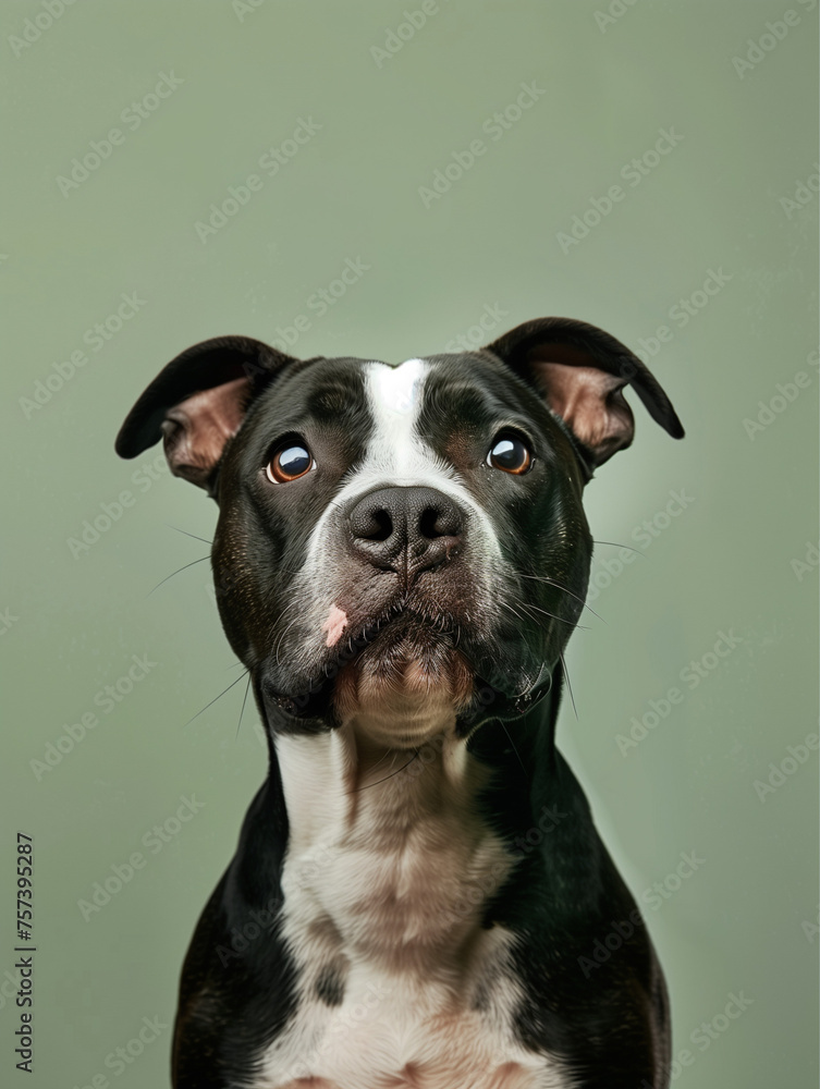 american staffordshire terrier on green background