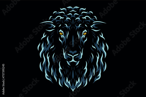 Black Sheep Head Line Art Vector