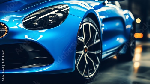 the front of a blue car