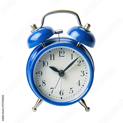 Blue alarm clock isolated on a transparent background.