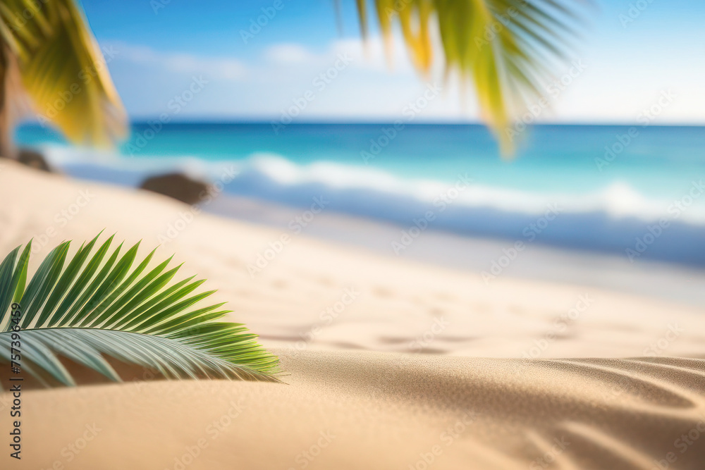 sandy beach and coastline with beautiful blue water. Rays of the sun and palm branches in the frame. Sunset sky and small clouds. It's time for vacation 2024, tourist season. sandy beach and coastline with beautiful blue water. Rays of the sun and palm branches in the frame. Sunset sky and small clouds. It's time for vacation 2024, tourist season.