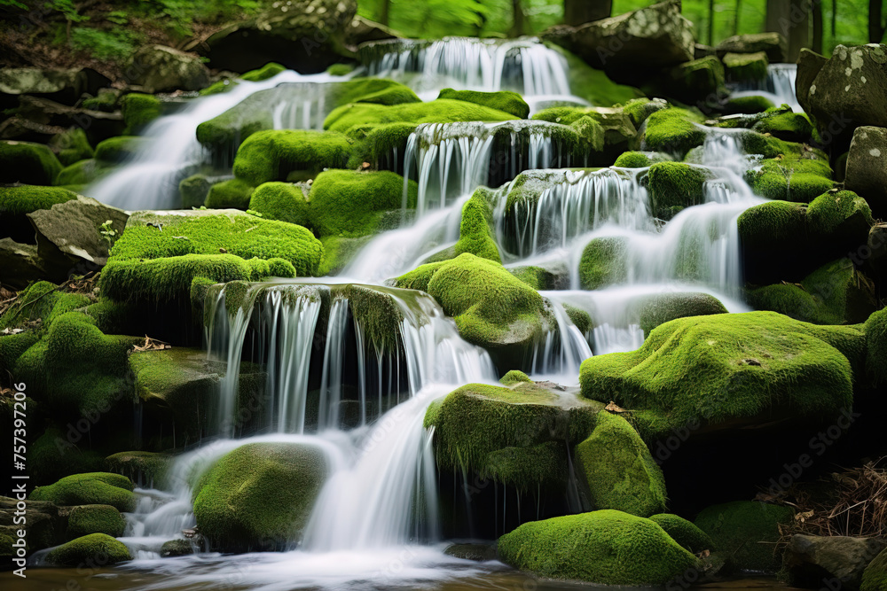 waterfall in the forest mossy rocks. waterfall in the forest mossy rocks.