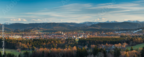 panoramic photo of the town of Isny im Allgäu (Germany) with the Alps in the background photo