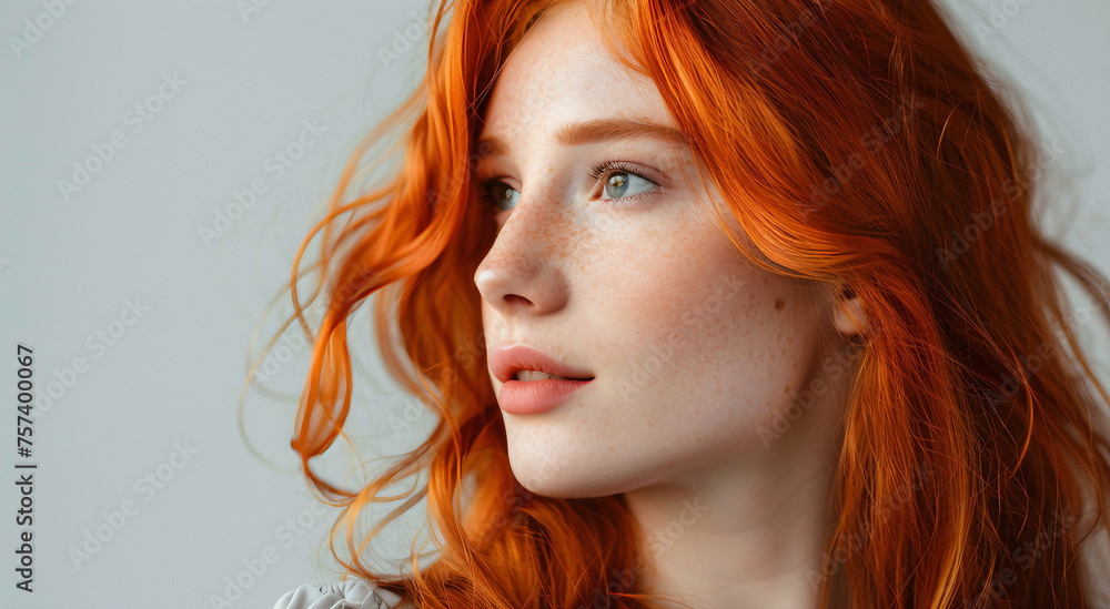 Fototapeta premium Mulher bonita com cabelo ruivo longos, retrato