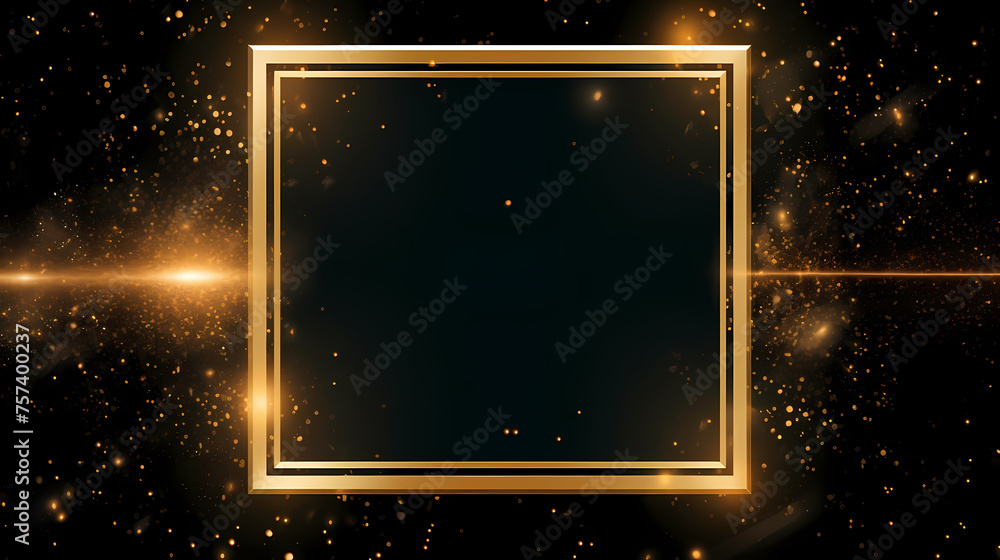 Obraz premium Black background decorated with dazzling empty golden rectangular frame