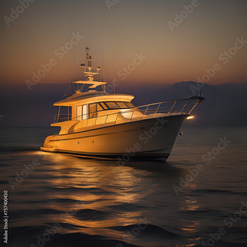 View of boat on water at night - generated by ai © CarlosAlberto