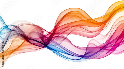 Vibrant abstract rainbow wave background for design projects and artistic creations, Iridescent wavy smoky lines on a white background.Abstract transparent color wave flow. Spectrum wave color