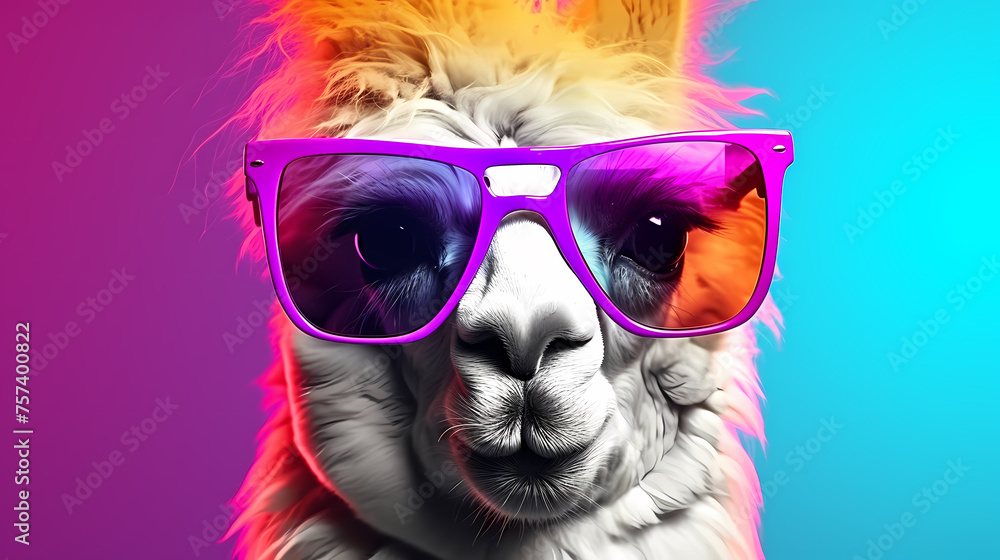 Creative animal concept, camel wearing sunglasses visor - obrazy, fototapety, plakaty 