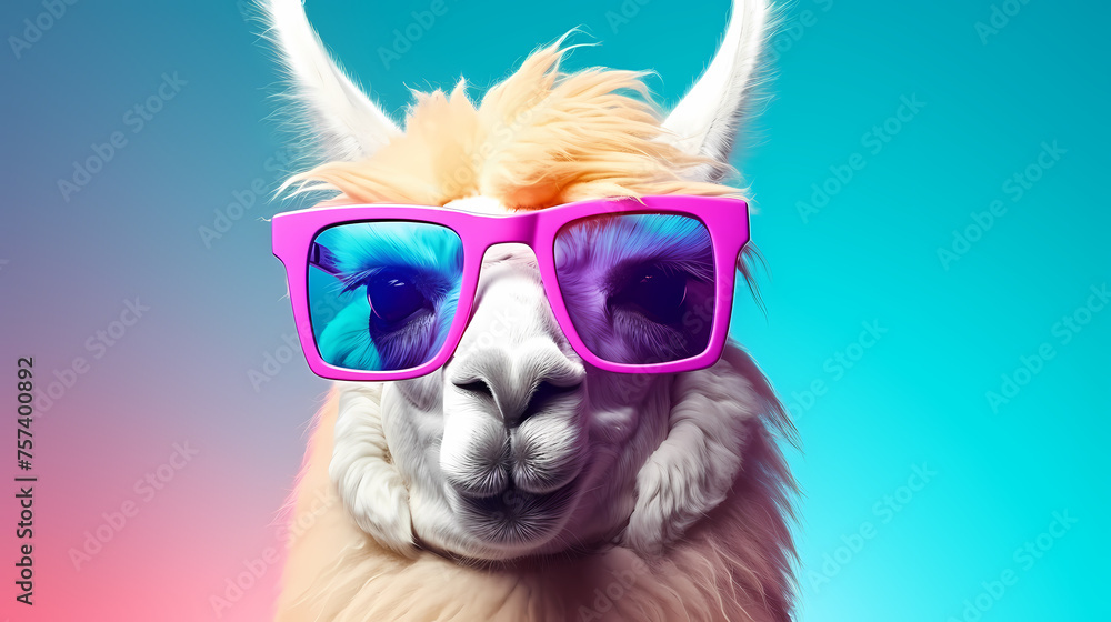 Creative animal concept, camel wearing sunglasses visor