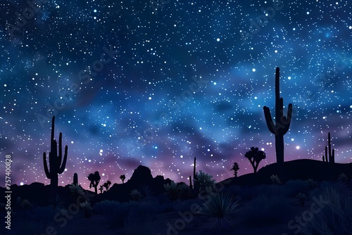 Starry Night over Joshua Tree: Cacti Silhouettes under a Mesmerizing Cosmic Display