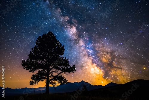 Starry Night Over Rockies: Milky Way and Silhouetted Nature Merge in a Serene Celestial Vista.