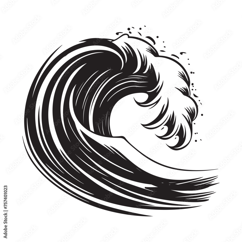 Wave, Black and White Vector illustration Wave, Black and White Vector illustration